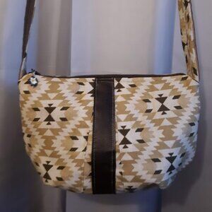 New Pleather trim Shoulder Crossbody Bag Purse Brown Mustard Chevron Boho Wester